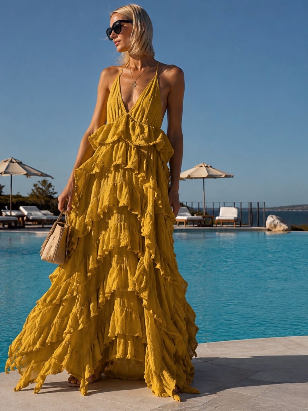 Lace the label Flowy Yellow Ruffle Backless Maxi Dress size S Preloved - Picture 2 of 5